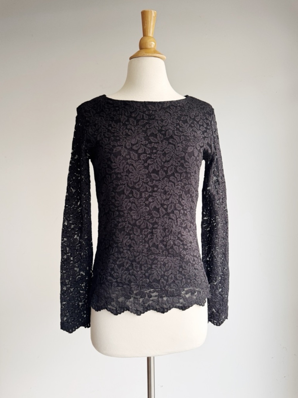 Vintage Patricia Jones Black Lace Top Small Lined Long Sleeve Made USA